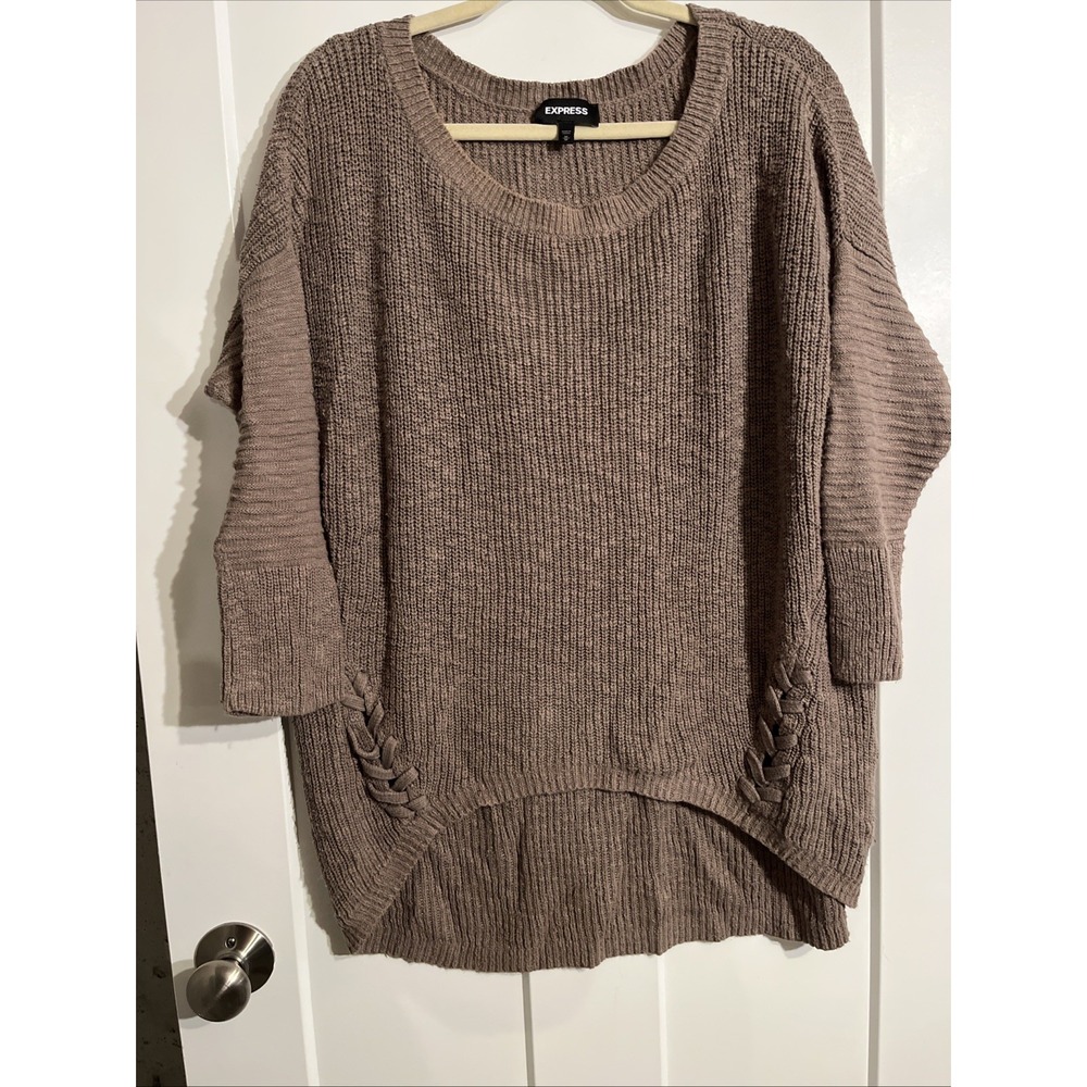 EXPRESS Women's Brown Cotton Chunky Sweater Lace-Up Sides Scoop Neck Medium